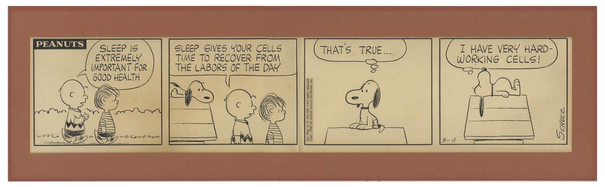 Charles Schulz Hand-Drawn ''Peanuts'' Comic Strip -- Featuring Charlie Brown and Snoopy From 1963 During the Golden Age of ''Peanuts''